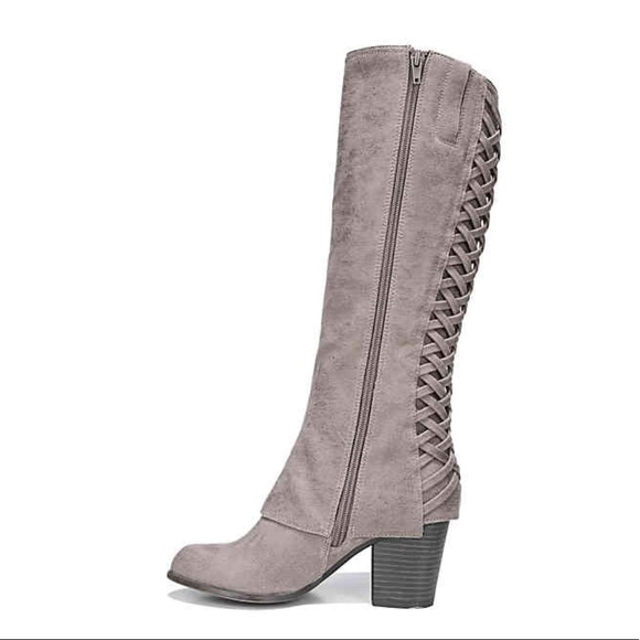 Wide Calf Interwoven Lace Back Knee High Tall Boot - Picture 7 of 8